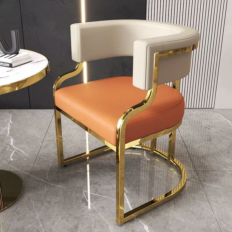 Modern Simplicity Faux Leather Metal Sponge Latex Oval Curved Accent Chair Backrest Armrest For Living Room