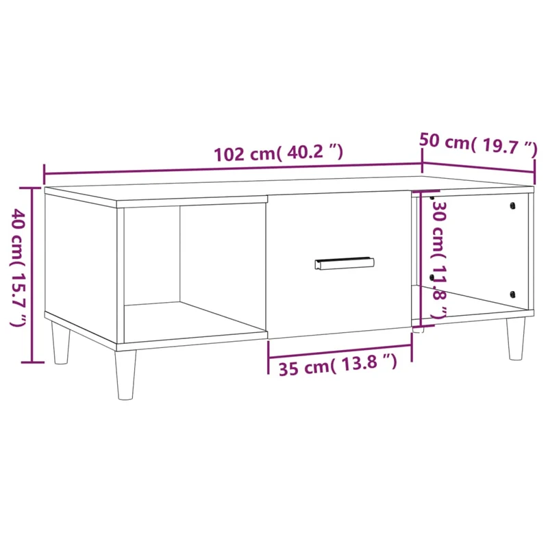Table basse avec tiroir et 2 compartiments ouverts design moderne et contemporaine 102 x 50 x 40 cm bois d'ingénierie marron DEC038629