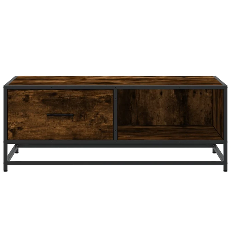 Table basse avec tiroir design moderne et contemporaine 90 x 57 x 35 cm bois d'ingénierie marron et métal DEC038550