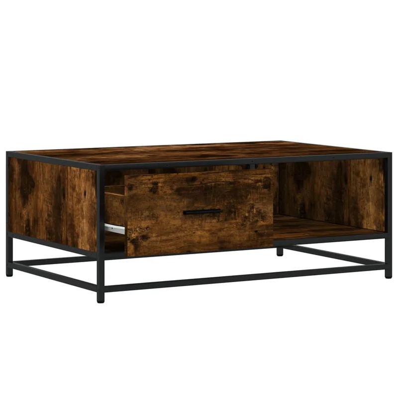 Table basse avec tiroir design moderne et contemporaine 90 x 57 x 35 cm bois d'ingénierie marron et métal DEC038550