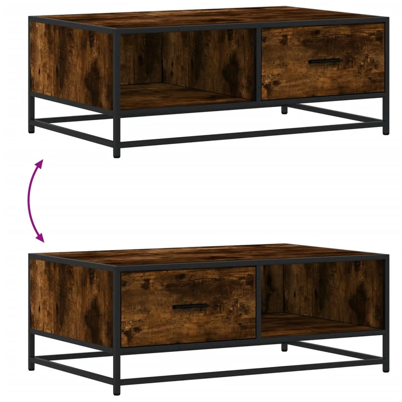 Table basse avec tiroir design moderne et contemporaine 90 x 57 x 35 cm bois d'ingénierie marron et métal DEC038550