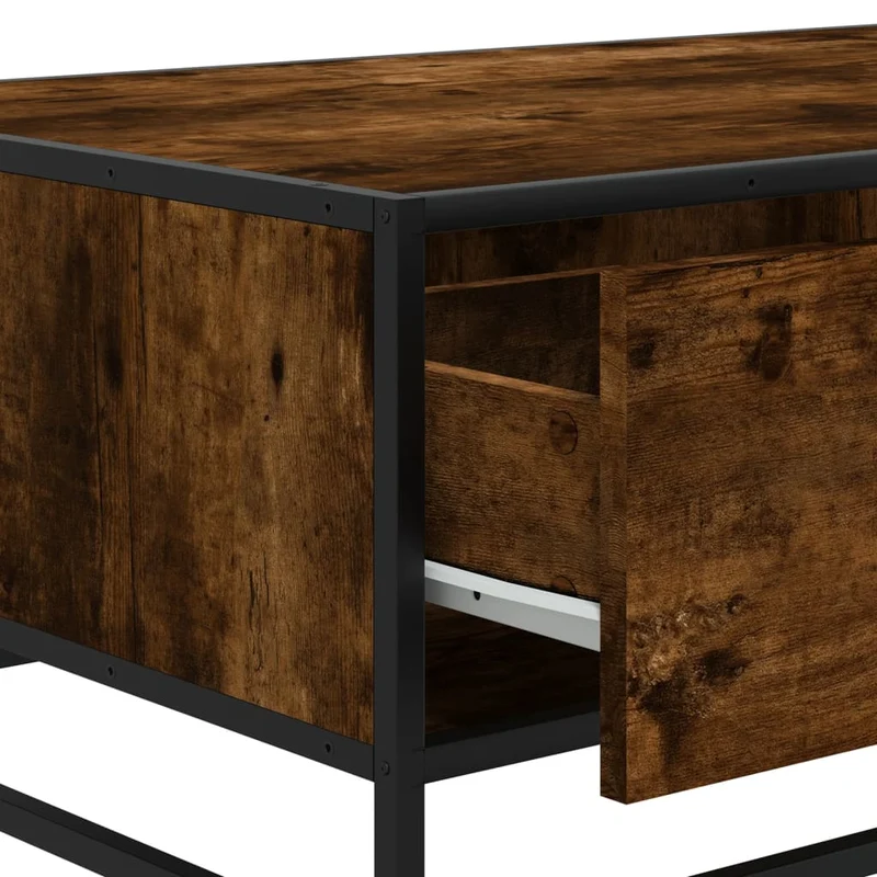 Table basse avec tiroir design moderne et contemporaine 90 x 57 x 35 cm bois d'ingénierie marron et métal DEC038550