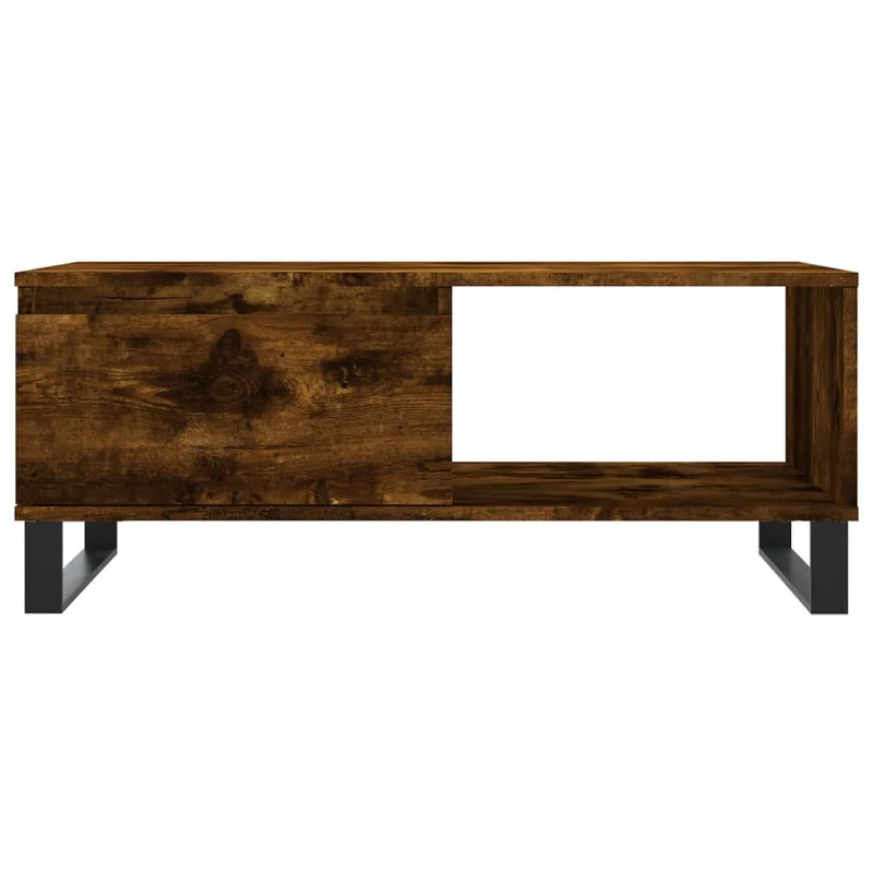 Table basse avec tiroir design moderne et contemporaine 90 x 50 x 36,5 cm bois d'ingénierie marron et métal DEC038527