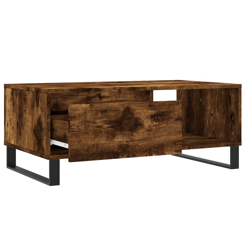 Table basse avec tiroir design moderne et contemporaine 90 x 50 x 36,5 cm bois d'ingénierie marron et métal DEC038527