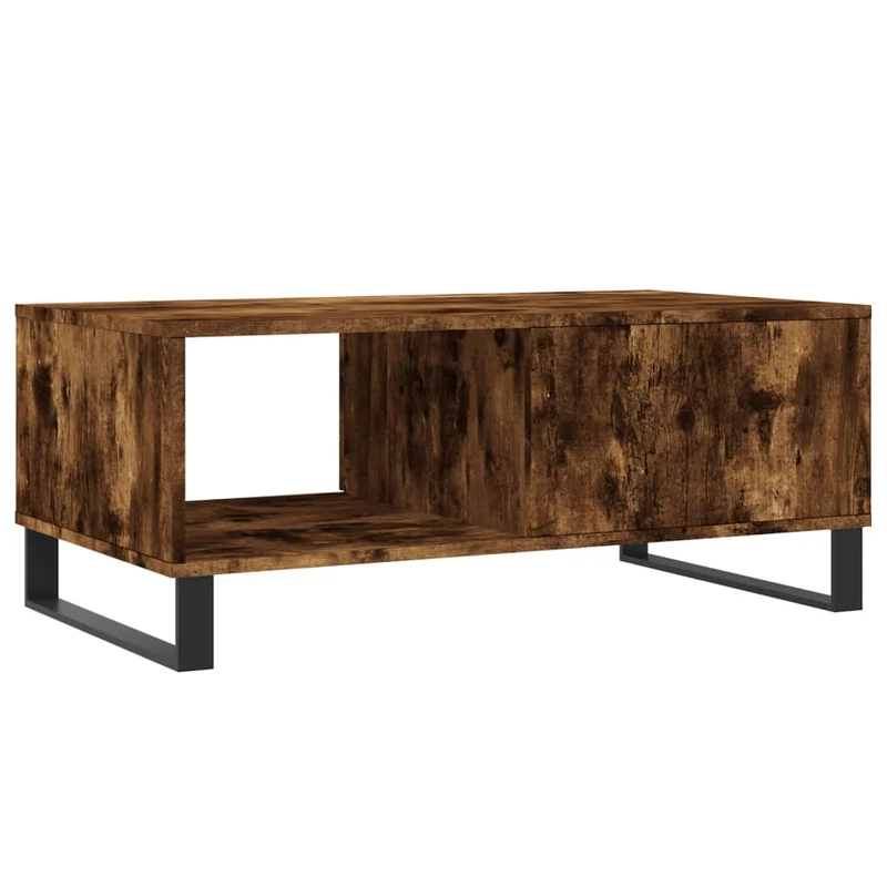 Table basse avec tiroir design moderne et contemporaine 90 x 50 x 36,5 cm bois d'ingénierie marron et métal DEC038527