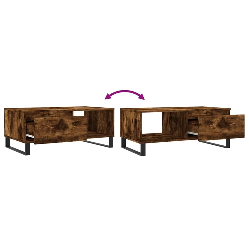 Table basse avec tiroir design moderne et contemporaine 90 x 50 x 36,5 cm bois d'ingénierie marron et métal DEC038527