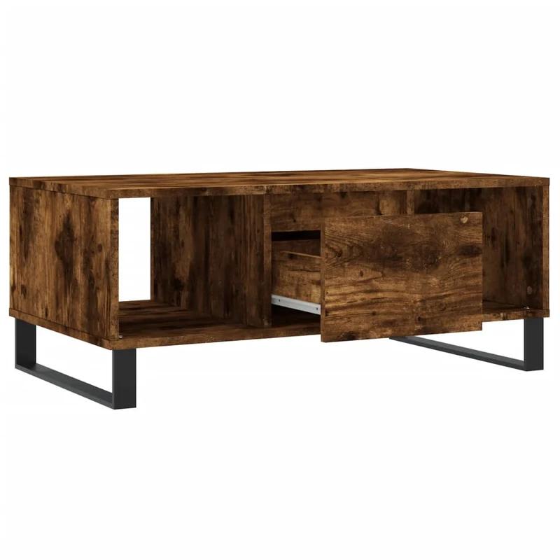 Table basse avec tiroir design moderne et contemporaine 90 x 50 x 36,5 cm bois d'ingénierie marron et métal DEC038523