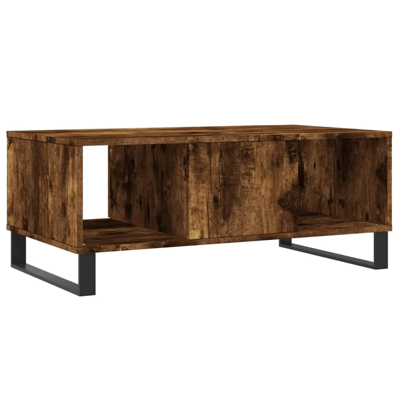 Table basse avec tiroir design moderne et contemporaine 90 x 50 x 36,5 cm bois d'ingénierie marron et métal DEC038523