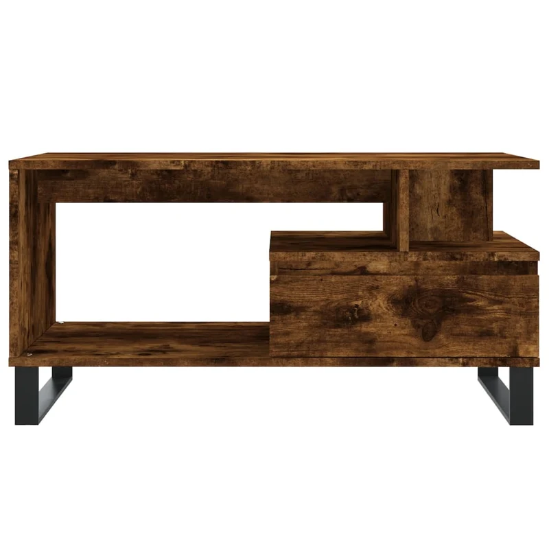 Table basse avec tiroir design moderne et contemporaine 90 x 49 x 45 cm bois d'ingénierie marron et métal DEC038510