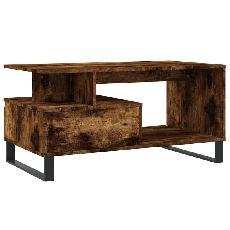 Table basse avec tiroir design moderne et contemporaine 90 x 49 x 45 cm bois d'ingénierie marron et métal DEC038510