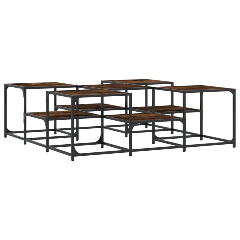 Table basse deux hauteurs design moderne et contemporaine 121 x 121 x 40 cm bois d'ingénierie marron et métal DEC038392