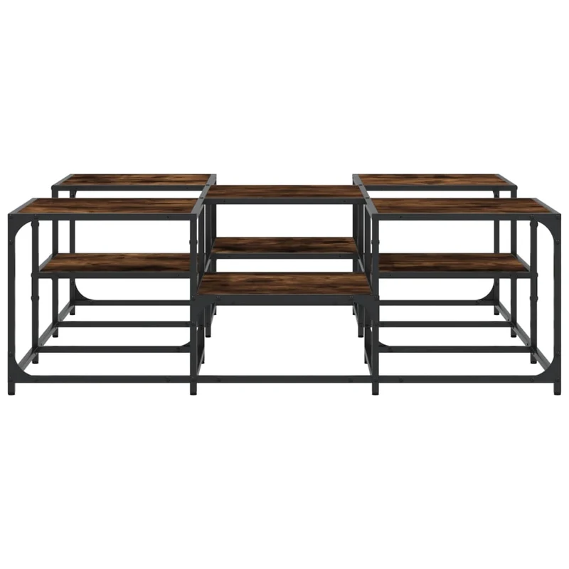 Table basse deux hauteurs design moderne et contemporaine 121 x 121 x 40 cm bois d'ingénierie marron et métal DEC038392