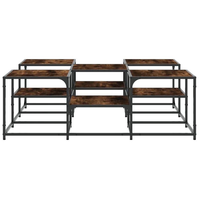 Table basse deux hauteurs design moderne et contemporaine 121 x 121 x 40 cm bois d'ingénierie marron et métal DEC038392