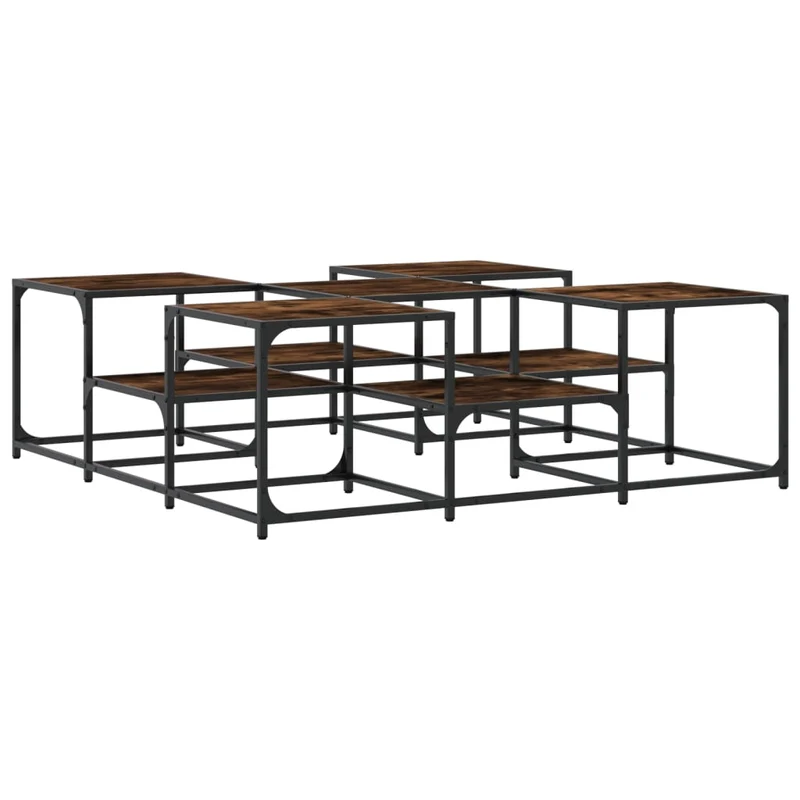 Table basse deux hauteurs design moderne et contemporaine 121 x 121 x 40 cm bois d'ingénierie marron et métal DEC038392