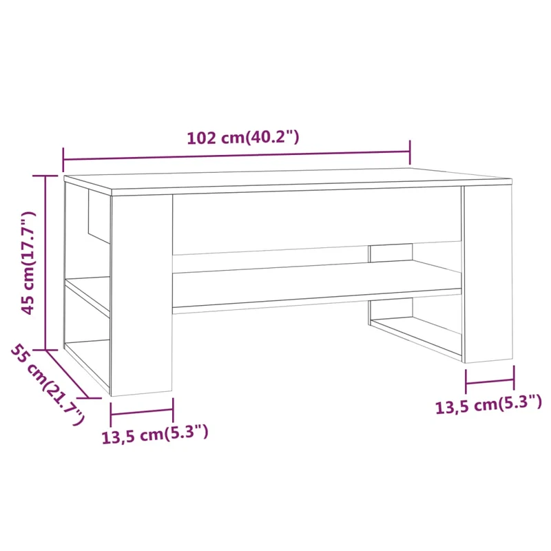 Table basse avec étagère design moderne et contemporaine 102 x 55 x 45 cm bois d'ingénierie marron DEC038384