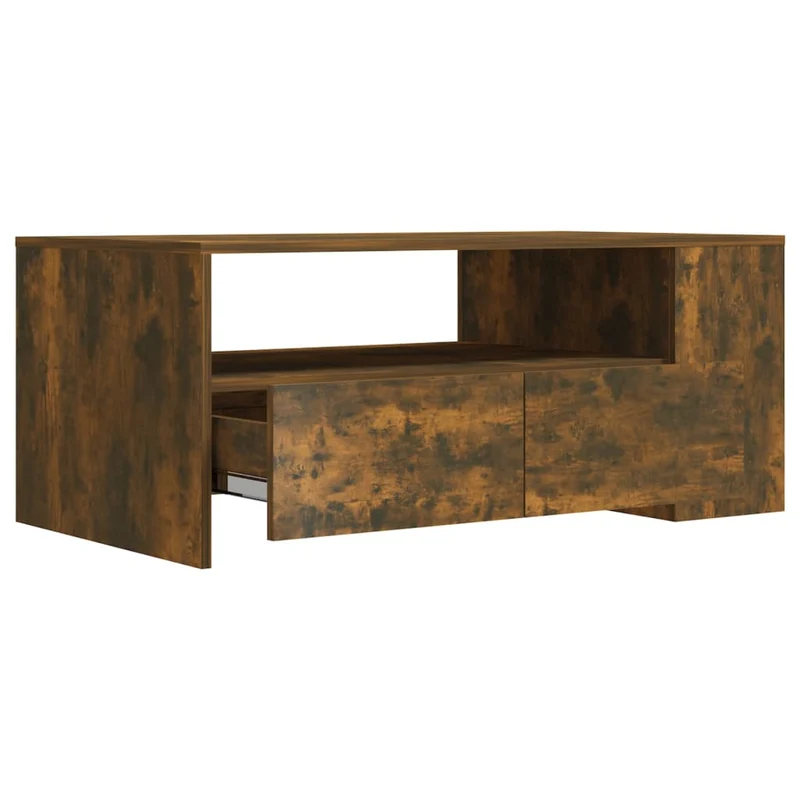 Table basse avec tiroirs design moderne et contemporaine 102 x 55 x 42 cm bois d'ingénierie marron DEC038382
