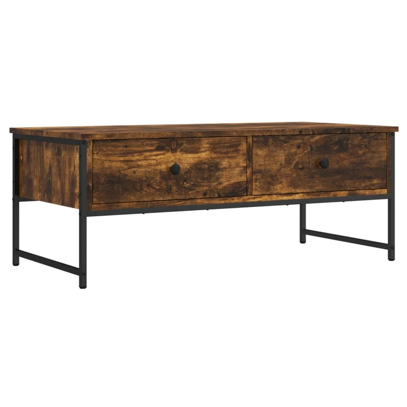 Table basse avec tiroirs design moderne et contemporaine 101 x 49 x 39,5 cm bois d'ingénierie marron et métal DEC038352