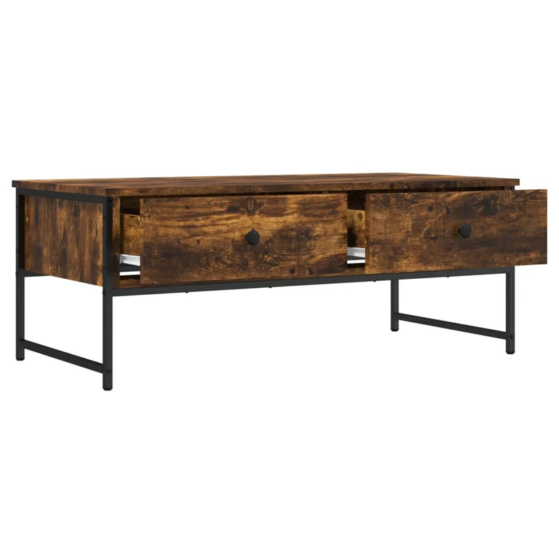 Table basse avec tiroirs design moderne et contemporaine 101 x 49 x 39,5 cm bois d'ingénierie marron et métal DEC038352