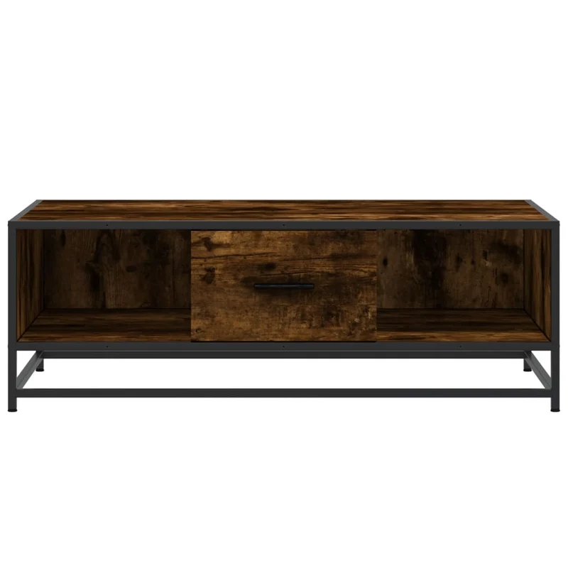 Table basse avec compartiment ouvert et tiroir design moderne et contemporaine 100 x 57 x 35 cm bois d'ingénierie marron et métal DEC038349