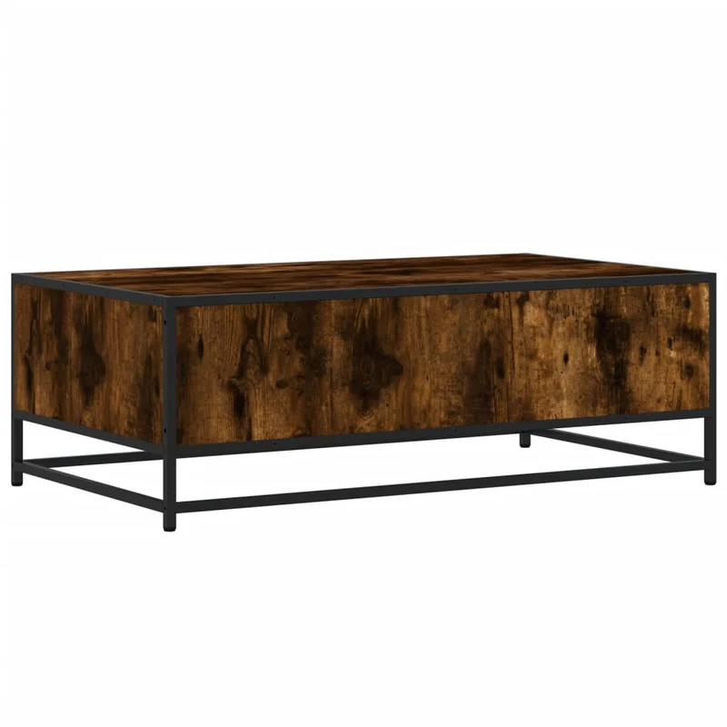 Table basse avec compartiment ouvert et tiroir design moderne et contemporaine 100 x 57 x 35 cm bois d'ingénierie marron et métal DEC038349