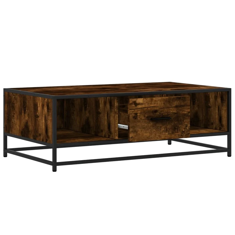 Table basse avec compartiment ouvert et tiroir design moderne et contemporaine 100 x 57 x 35 cm bois d'ingénierie marron et métal DEC038349