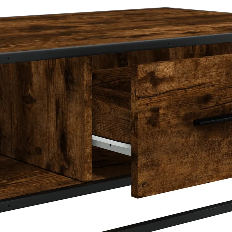 Table basse avec compartiment ouvert et tiroir design moderne et contemporaine 100 x 57 x 35 cm bois d'ingénierie marron et métal DEC038349