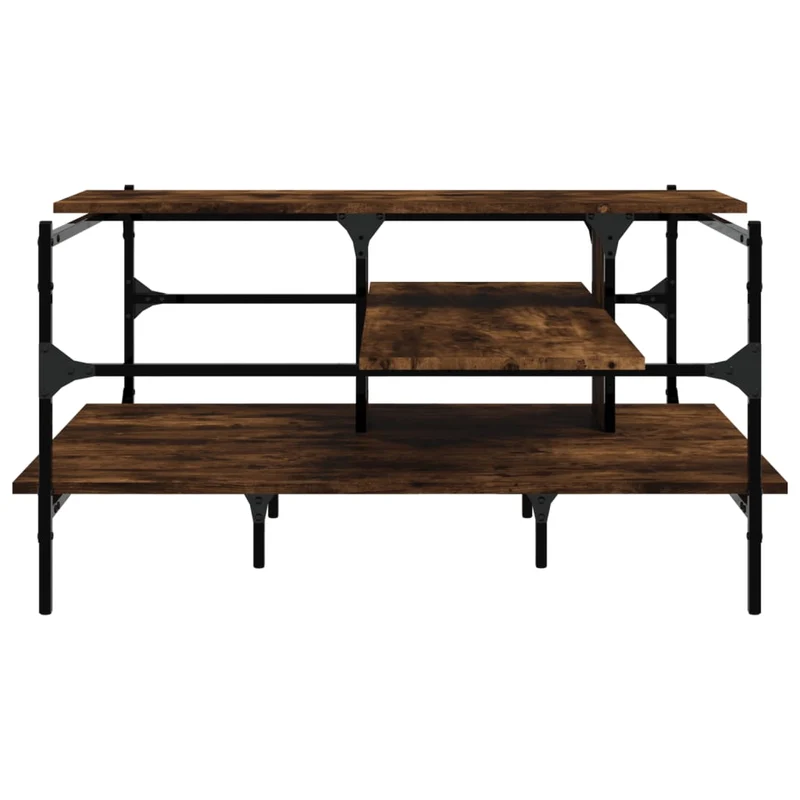 Table basse avec étagères design moderne et contemporaine 100 x 100 x 48,5 cm bois d'ingénierie marron et acier DEC038304