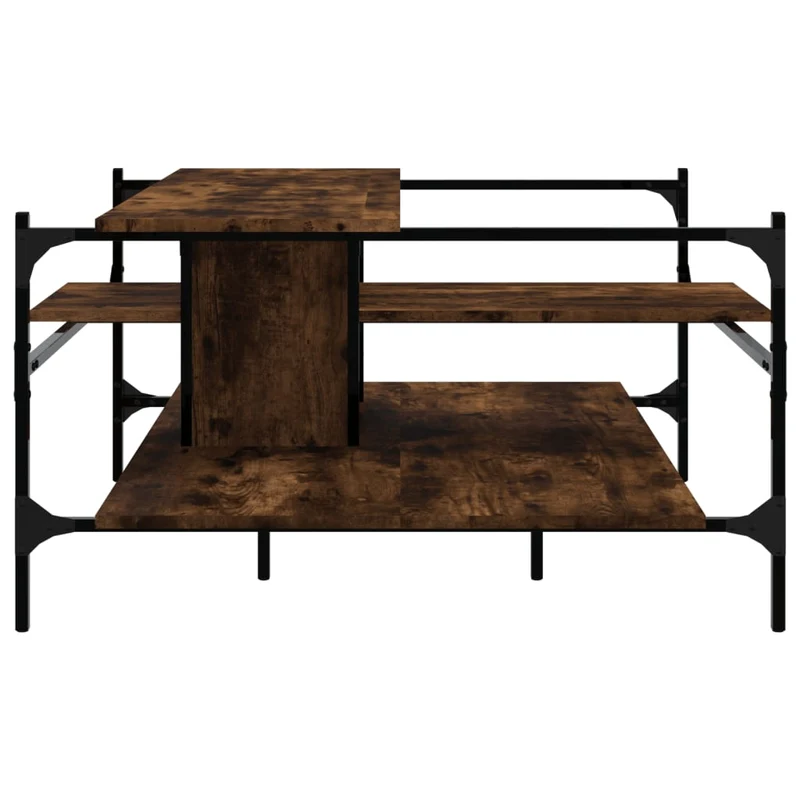Table basse avec étagères design moderne et contemporaine 100 x 100 x 48,5 cm bois d'ingénierie marron et acier DEC038304