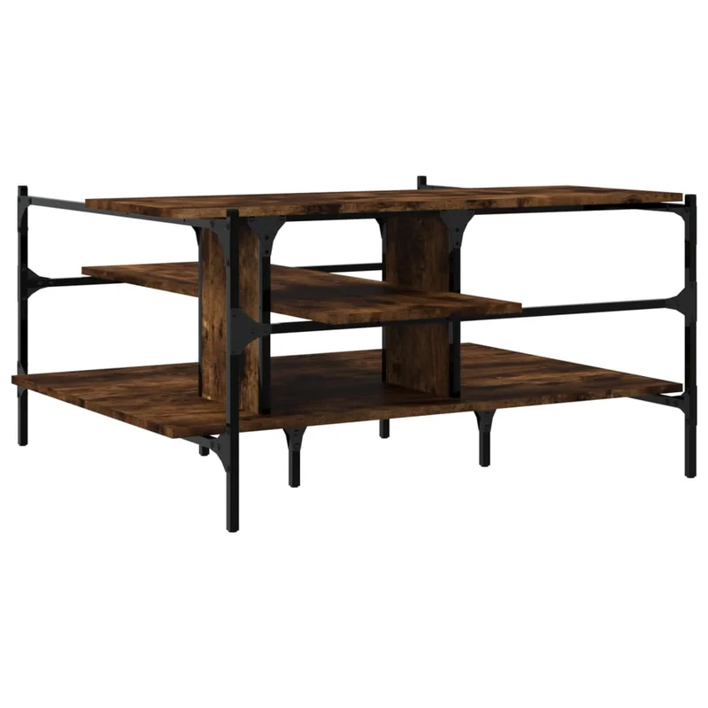 Table basse avec étagères design moderne et contemporaine 100 x 100 x 48,5 cm bois d'ingénierie marron et acier DEC038304