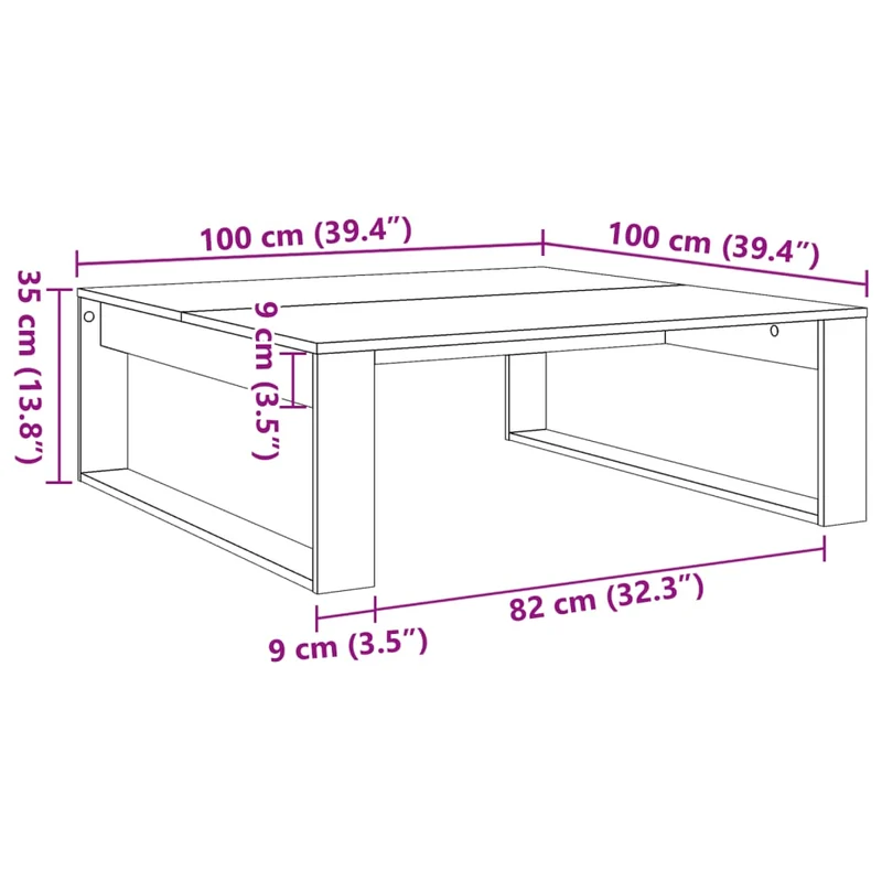 Table basse design moderne et contemporaine 100 x 100 x 35 cm bois d'ingénierie couleur chêne DEC038287