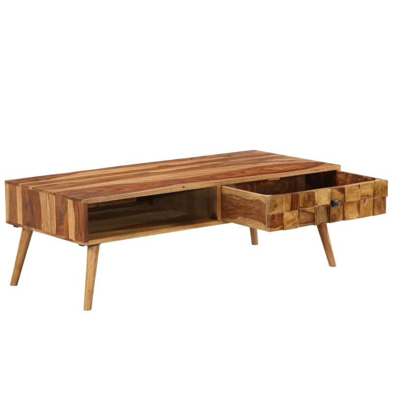 Table basse avec 1 compartiment de rangement et 1 tiroir design moderne et contemporaine 110 x 50 x 37 cm bois marron DEC038272