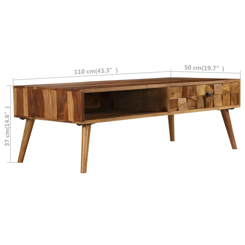 Table basse avec 1 compartiment de rangement et 1 tiroir design moderne et contemporaine 110 x 50 x 37 cm bois marron DEC038272