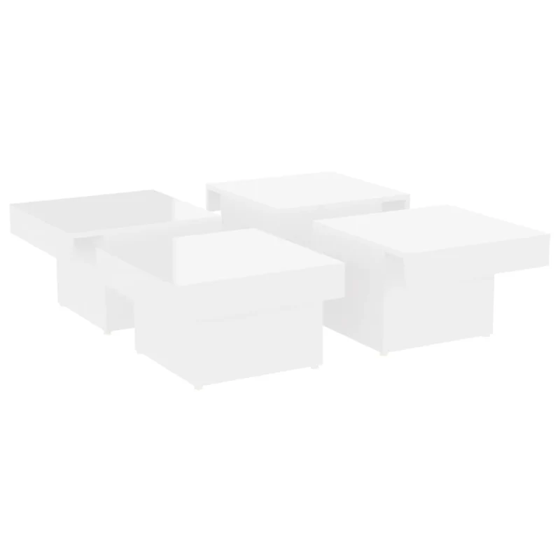 Table basse en 4 parties design moderne et contemporaine 90 x 90 x 28 cm bois d'ingénierie blanc brillant DEC038187