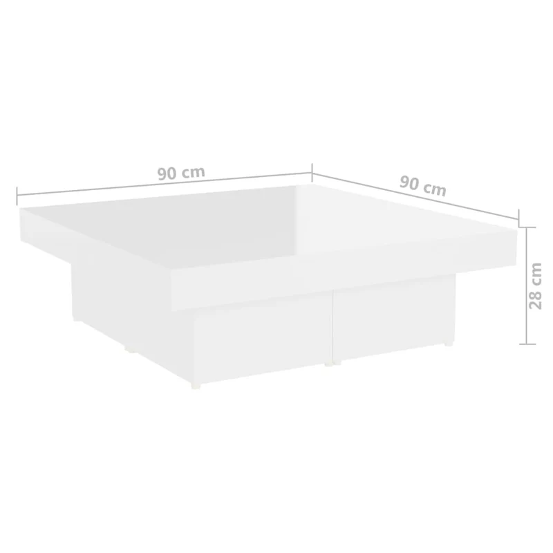 Table basse en 4 parties design moderne et contemporaine 90 x 90 x 28 cm bois d'ingénierie blanc brillant DEC038187