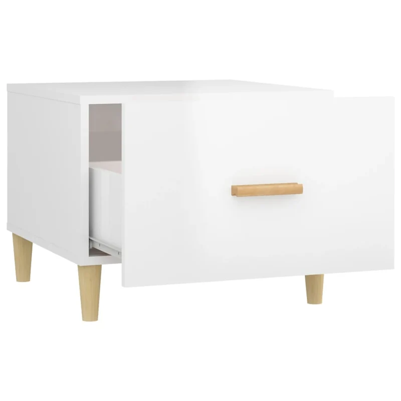 Table basse avec tiroir design moderne et contemporaine 50 x 50 x 40 cm bois d'ingénierie blanc brillant DEC038101
