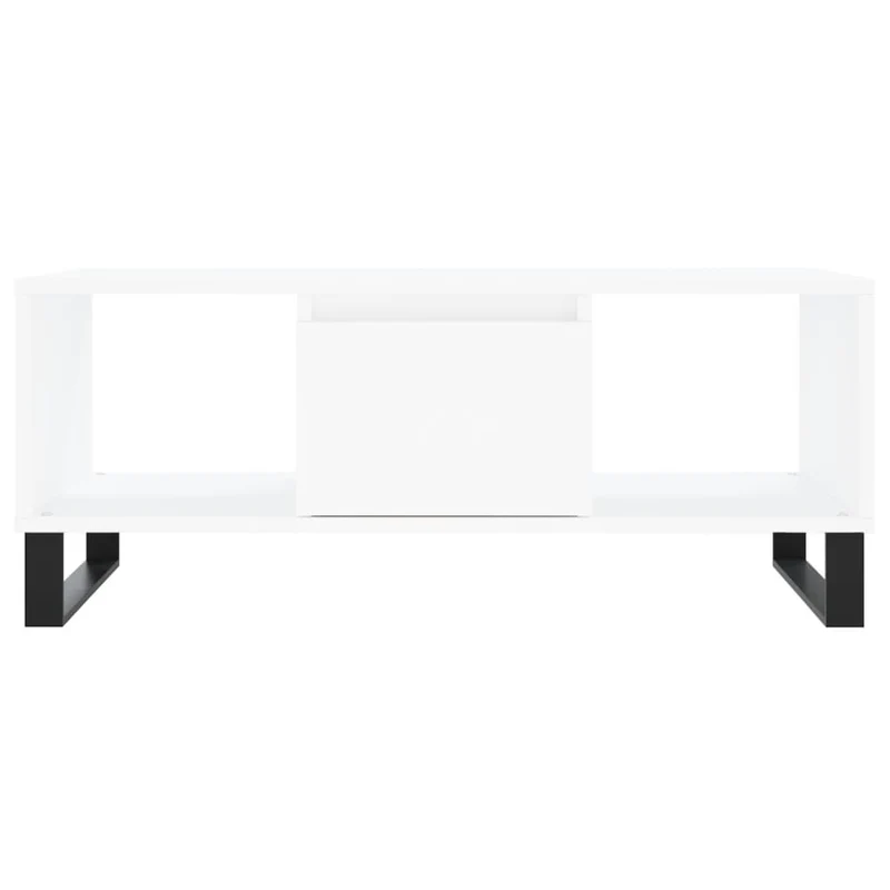 Table basse design moderne et contemporaine 90 x 50 x 36,5 cm bois d'ingénierie blanc et métal DEC038003