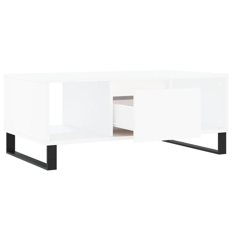 Table basse design moderne et contemporaine 90 x 50 x 36,5 cm bois d'ingénierie blanc et métal DEC038003