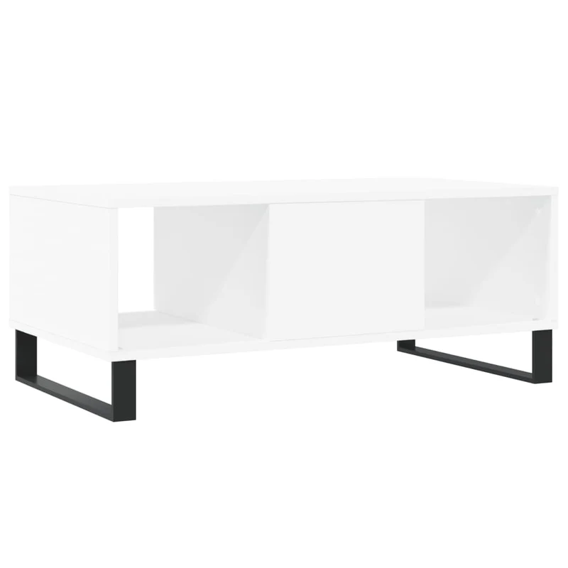 Table basse design moderne et contemporaine 90 x 50 x 36,5 cm bois d'ingénierie blanc et métal DEC038003