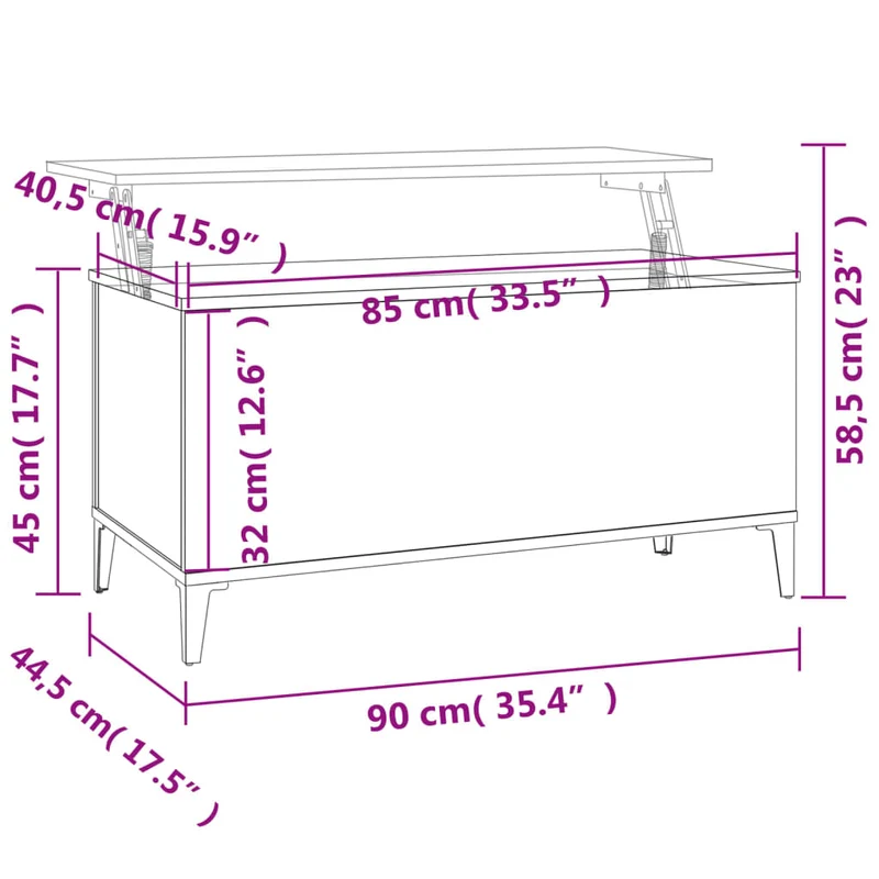Table basse plateau relevable design moderne et contemporaine 90 x 44,5 x 45 cm bois d'ingénierie blanc DEC037984