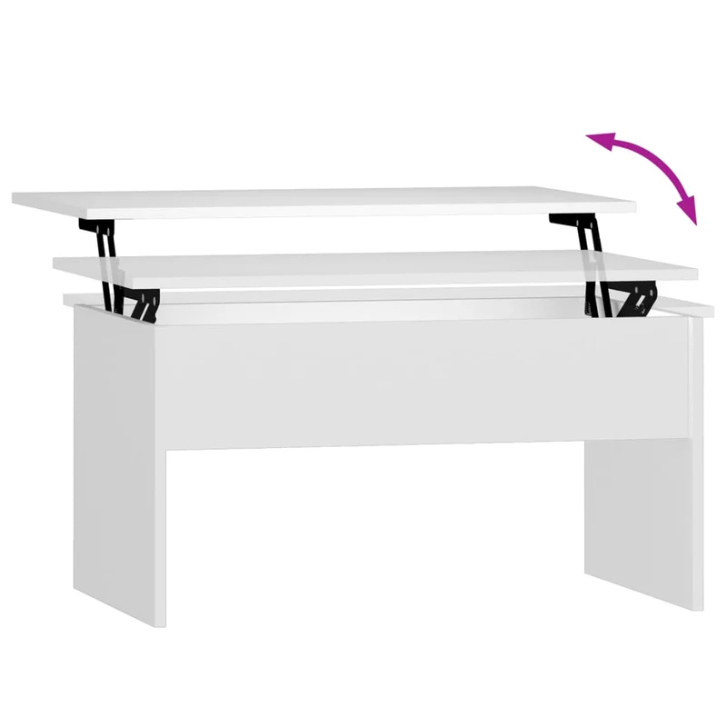 Table basse plateau relevable design moderne et contemporaine 80 x 50,5 x 41,5 cm bois d'ingénierie blanc DEC037949