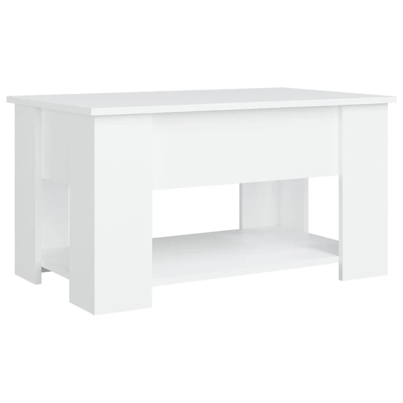 Table basse dessus relevable design moderne et contemporaine 79 x 49 x 41 cm bois d'ingénierie blanc DEC037943