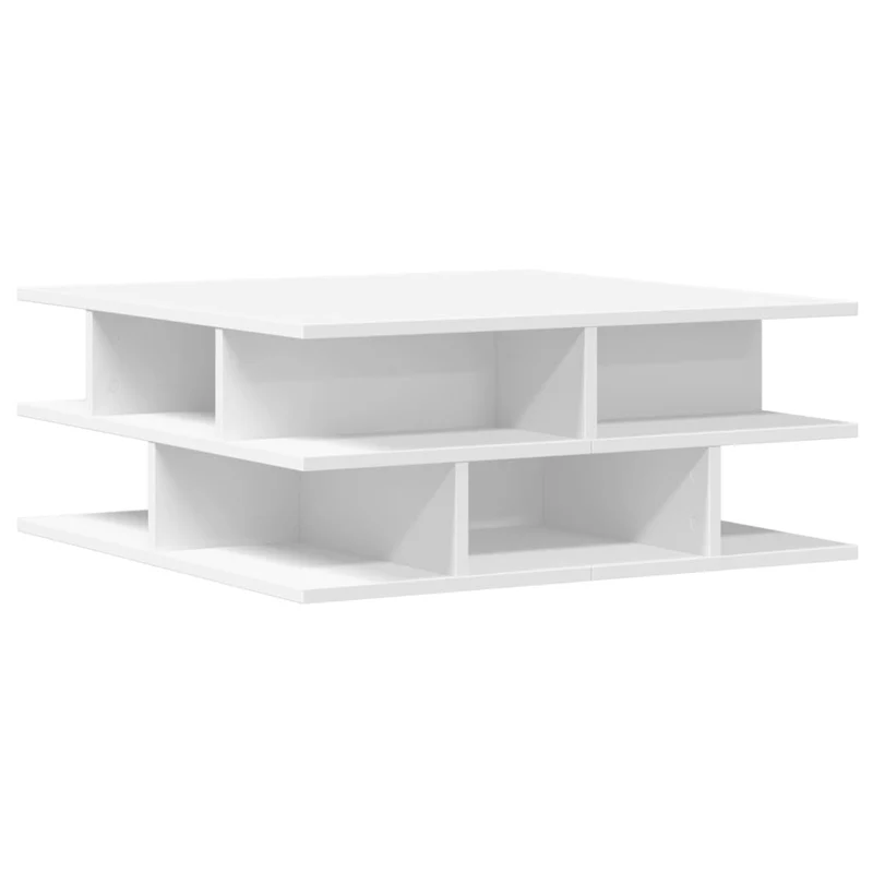 Table basse avec étagères design moderne et contemporaine 70 x 70 x 29 cm bois d'ingénierie blanc DEC037938