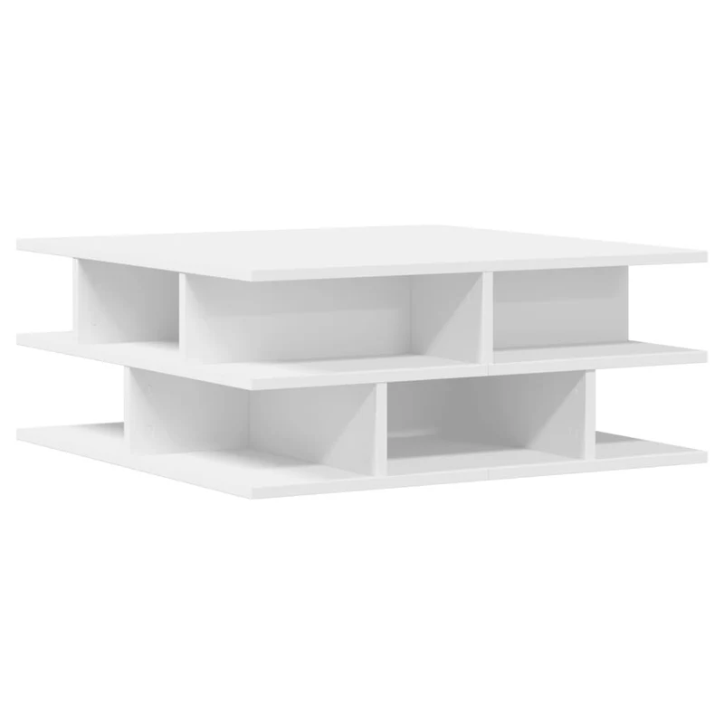 Table basse avec étagères design moderne et contemporaine 70 x 70 x 29 cm bois d'ingénierie blanc DEC037938