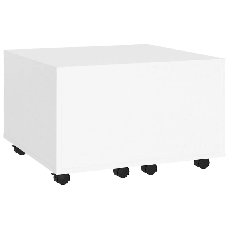 Table basse plateau extensible sur roulettes design moderne et contemporaine 60 x 60 x 38 cm bois d'ingénierie blanc DEC037930