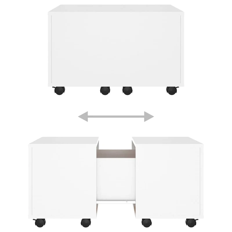 Table basse plateau extensible sur roulettes design moderne et contemporaine 60 x 60 x 38 cm bois d'ingénierie blanc DEC037930