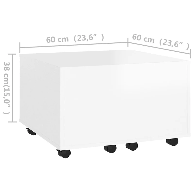 Table basse plateau extensible sur roulettes design moderne et contemporaine 60 x 60 x 38 cm bois d'ingénierie blanc DEC037930
