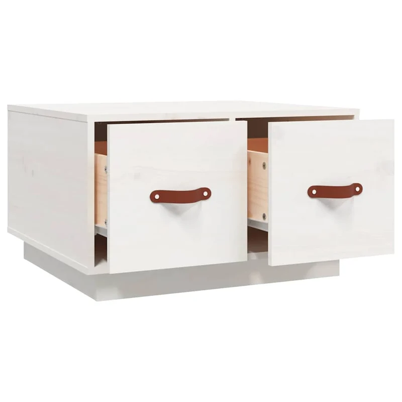 Table basse avec deux tiroirs design moderne et contemporaine 60 x 53 x 35 cm bois massif de pin blanc DEC037922
