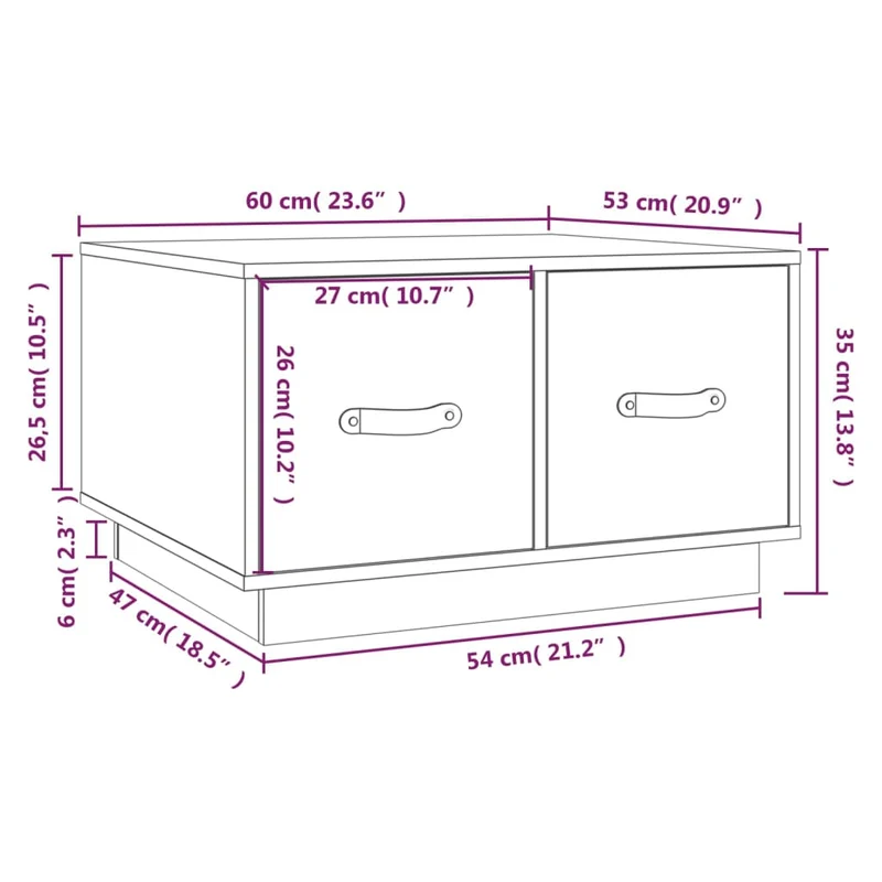 Table basse avec deux tiroirs design moderne et contemporaine 60 x 53 x 35 cm bois massif de pin blanc DEC037922