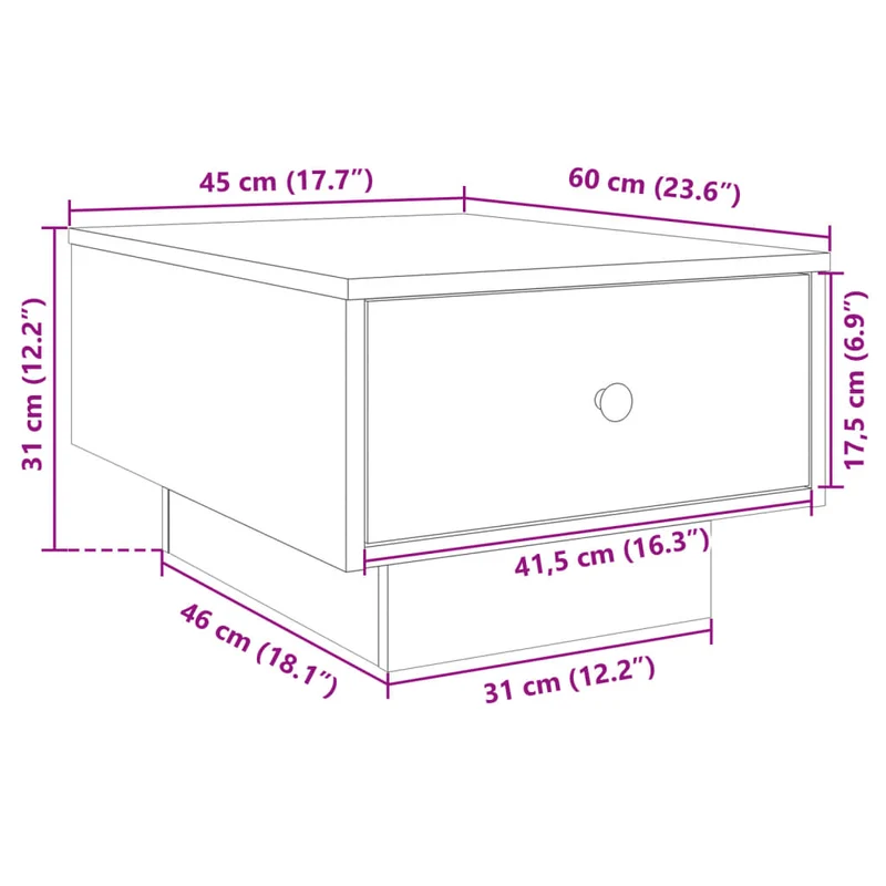Table basse avec tiroir design moderne et contemporaine 60 x 45 x 31 cm bois d'ingénierie blanc DEC037911