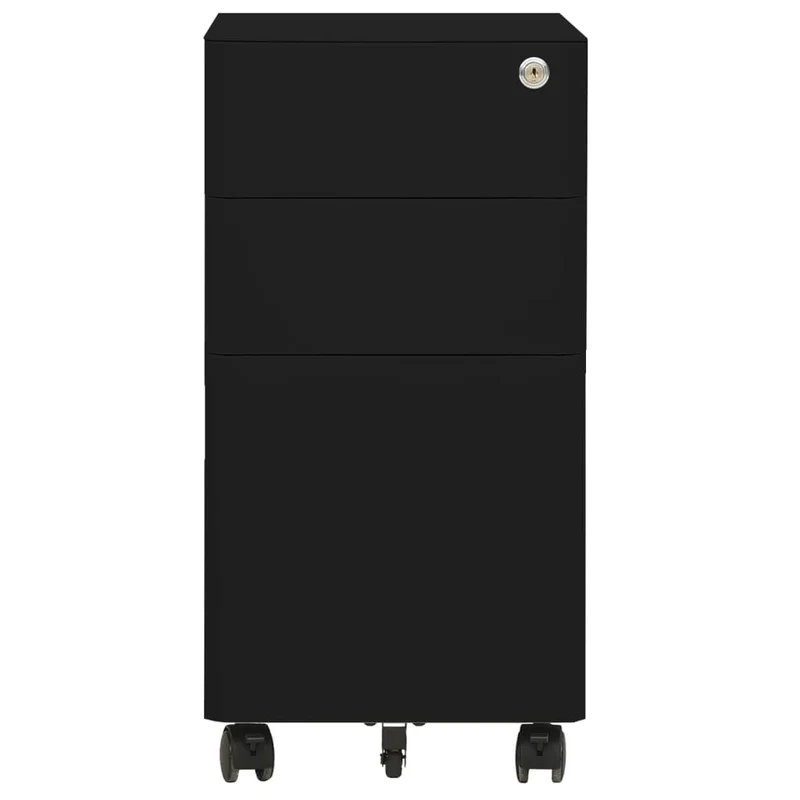 Caissons à tiroirs meuble de bureau armoire à dossiers sur roulettes 3 tiroirs 30 x 45 x 59 cm en acier noir DEC024581